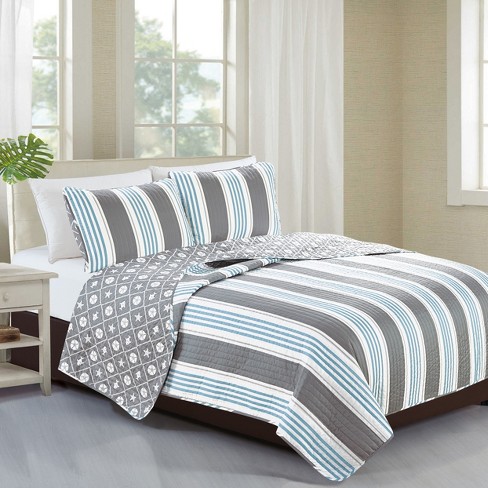 Great Bay Home Coastal Beach Reversible Quilt Set With Shams (king 