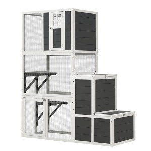 Wooden Cat House for Indoor & Outdoor Use, 3 Tier Cat Enclosure Resting Box with 4 Platforms, Cat Shelter Kitty House For 1-3 Cats Hiding Resting - 1 of 4
