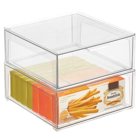 Mdesign Clarity Clear Plastic Stackable Kitchen Storage Organizer With  Drawer - 14 X 14 X 6, 4 Pack : Target