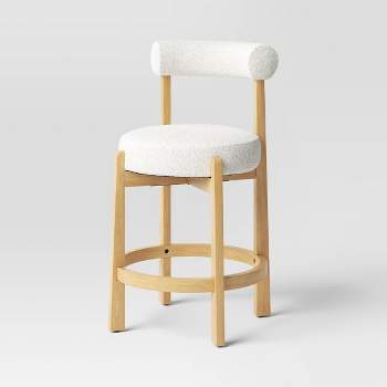 Sculptural Upholstered and Wood Boucle Counter Height Barstool Cream - Threshold™