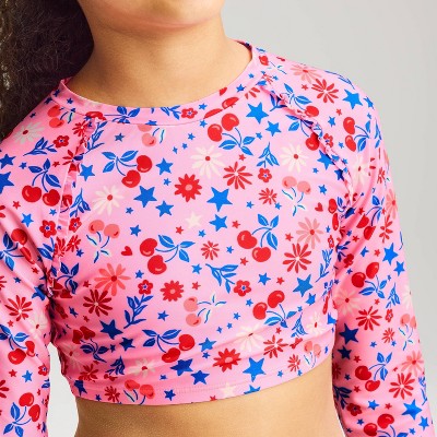 Детские купальники Cat & Jack Girls' Very Cherry Long Sleeve Rash Guard Bikini Set - Cat & Jack™ Pink M — фото 3