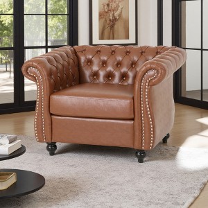 39.5" PU Chesterfield Tufted Accent Chair with Nailhead Trim - 1 of 4
