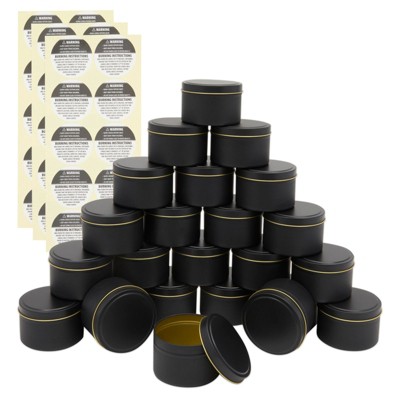 Bright Creations 24 Pack Black Tin Jars for Candle Making, Black Containers with Lids, Labels