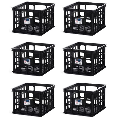 Sterilite Storage Crate, Stackable Plastic Bin Open Basket with Handles,  Organize Home, Garage, Office, School, Black, 1-Pack