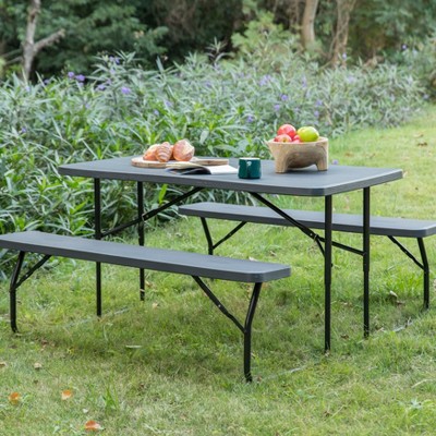 Gray Foldable Plastic and Steel Outdoor Picnic Table Set