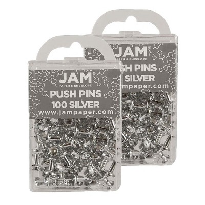 JAM Paper Colored Pushpins Silver Push Pins 2 Packs of 100 (222419054A)