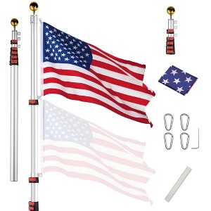 Yescom EZ GO 20Ft Commercial Telescoping Flag Pole Kit Portable Display Sign Banner Pole for Outside Hotel Business Events Advertising Flag Silver - 1 of 4