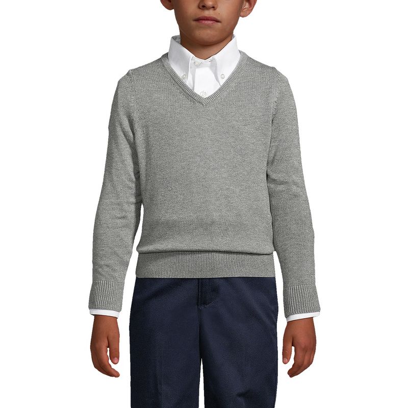 Lands' End School Uniform Kids Cotton Modal Fine Gauge V-neck Sweater, 3 of 4