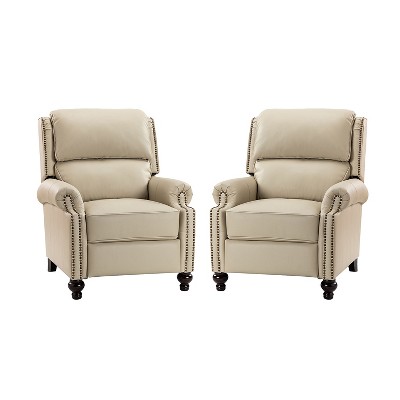 Set of 2 Elisabete Modern Wingback Genuine Leather Recliner with Vintage Nail Head Trim for Living Room and Bedroom  | ARTFUL LIVING DESIGN