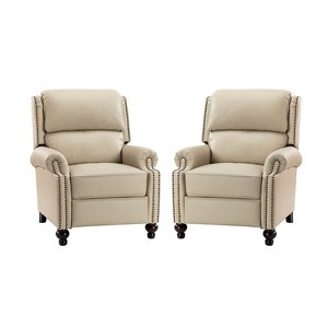Set of 2 Elisabete Modern Wingback Genuine Leather Recliner with Vintage Nail Head Trim for Living Room and Bedroom  | ARTFUL LIVING DESIGN - 1 of 4