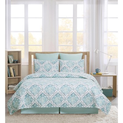 Harlen Twin Gray and Blue Cotton Reversible Quilt Set