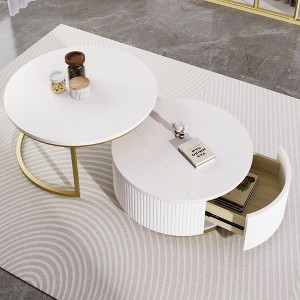 NicBex 31.5"/27.6" Modern Round Nesting Coffee Table,Fluted Sofa Side Table Combo,Set of 2,Living Room Coffee Table with Drawer - 1 of 4