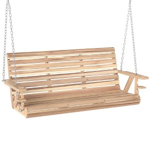 Outsunny Wooden Porch Swing 3-Seater, 5 FT Outdoor Patio Swing Bench with Cupholders - 1 of 4