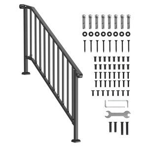 VEVOR Handrails for Outdoor Steps, 5-6 Step Stair Hand Rail Kit, Transitional Carbon Steel Railings with Installation Kit, Stair Rails, Black - 1 of 4