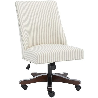 Beige Stripe Armless Swivel Desk Chair with Wooden Base