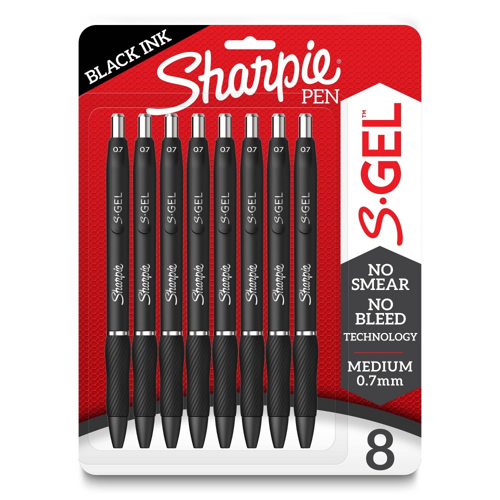 Photos - Pen Sharpie S-Gel 8pk Gel  0.7mm Medium Tip Black 