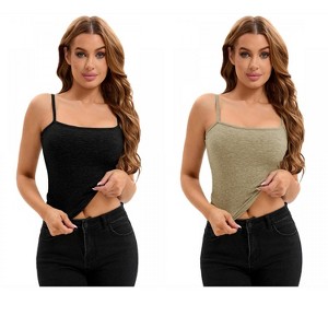 INSPIRE CHIC 2 Pcs Women's Ribbed Basic Undershirts Unadjustable Spaghetti Strap Camisoles - 1 of 4