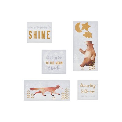 (Set of 5) Born to Shine Canvas with Gold Glitter