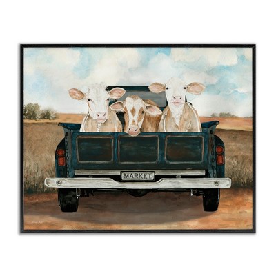 Stupell Industries Cows in Country Truck Black Framed Giclee Art
