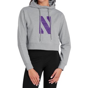 Northwestern University Distressed Primary Logo Cropped Hoodie Pullover Sweatshirt - 1 of 4