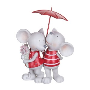 C&F Home Rain or Shine Cute Decorative Valentine's Day Mice w/ Umbrella & Bouquet of Flowers Figurine - 1 of 4