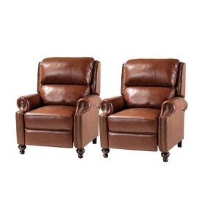 Set of 2 Elisabete Modern Wingback Genuine Leather Recliner with Vintage Nail Head Trim for Living Room and Bedroom| ART OF LIVING DESIGNS - 1 of 4
