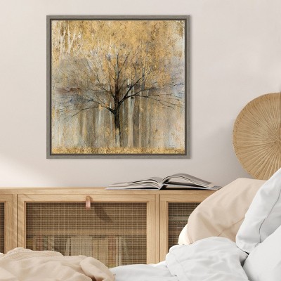 Gold Abstract Autumn Tree Framed Canvas Wall Art