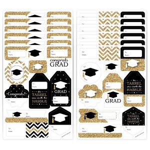 Big Dot of Happiness Tassel Worth The Hassle - Gold - Assorted Graduation Party Gift Tag Labels - To and From Stickers - 12 Sheets - 120 Stickers - 1 of 4