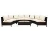 5-Piece Outdoor Half-Moon Sectional Couch Patio Furniture Set, Brown PE Rattan Sectional Sofa with Tempered Glass Table - Maison Boucle - 3 of 4