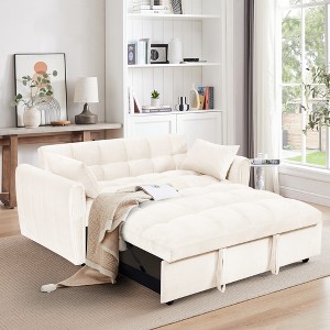 65'' Velvet 3-in-1 Foldable Large Sofa Bed with Adjustable Back, Storage Bag, and Pillow - 1 of 4