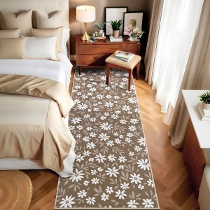 Modern Washable Foldable Rug, Floral Pattern Area Rug with Non Slip Backing, Non-Slip Low Pile Floor Carpet for Living Room Dorm Office Decor - 1 of 4
