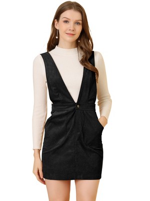 INSPIRE CHIC Women's V-Neck Corduroy Strap Back Overall Mini Pinafore Dress