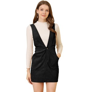 INSPIRE CHIC Women's V-Neck Corduroy Strap Back Overall Mini Pinafore Dress - 1 of 4