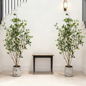 Set of 2 4FT Artificial Bougainvillea Trees in White Planters – Lifelike Silk Flowers, Maintenance-Free, Perfect for Home & Office Décor - 1 of 4