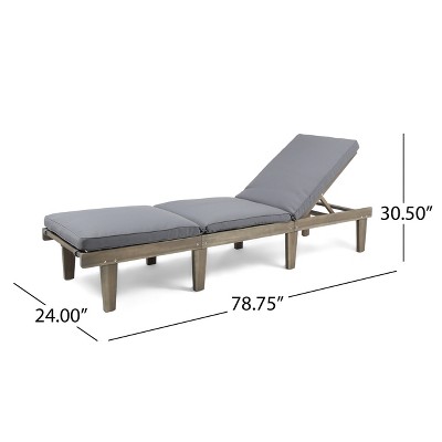 Acacia Wood Outdoor Chaise Lounge with Full-Length Cushion - Gray