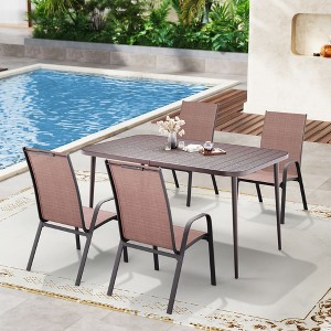 Hyleory Elegant 5-Piece Outdoor Dining Set with Stackable Patio Chairs & Iron Dining Table - 1 of 4