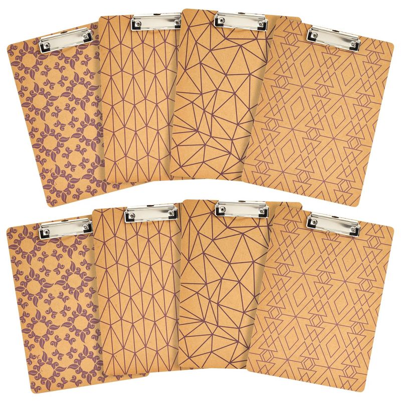 Juvale 8 Pack Wooden Clipboards with Cute Assorted Patterns, A4 Letter Size with Low Profile School Classrooms, Work Office, Home, 1 of 9