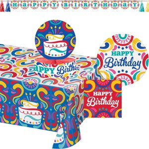 Creative Converting Birthday Swirls Tableware and Decor Set 27ct - 1 of 4
