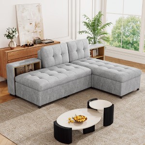 121"W Upholstered Sofa Bed Modular Sofa Free-combined Sofa Couch  Chaise Lounge Sofa with 2 Storage Racks, Brown/Gray-ModernLuxe - 1 of 4