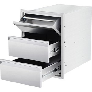 16W x 21H x 23D Inch Outdoor Kitchen Stainless Steel Double Access Drawers with Paper Towel Holder Combo for BBQ Island or Grill Station - 1 of 4