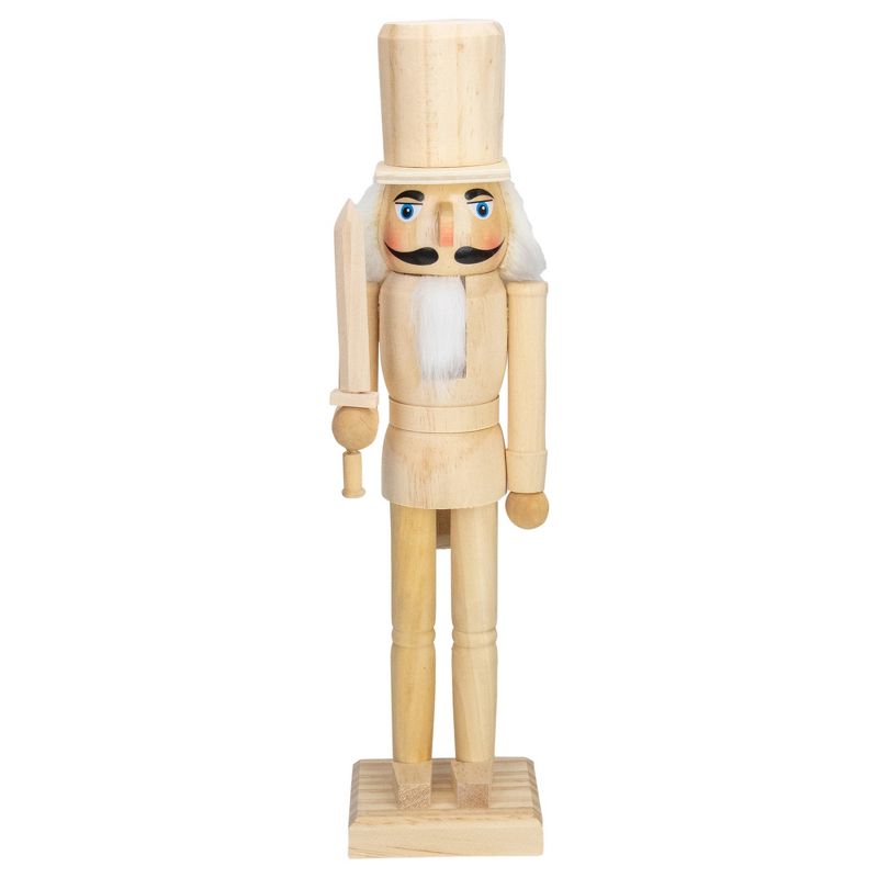Northlight 15" Unfinished Paintable Wooden Christmas Nutcracker with Sword, 1 of 6