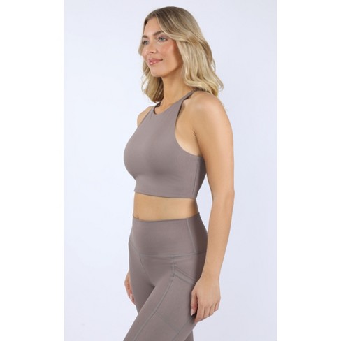 90 Degree By Reflex Womens Laser Embossed Interlink High Impact Cropped Top  - Iron - Large : Target