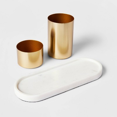 Modular Desk Org Marble Tray and Metal Cups Set - Threshold&#8482;_2