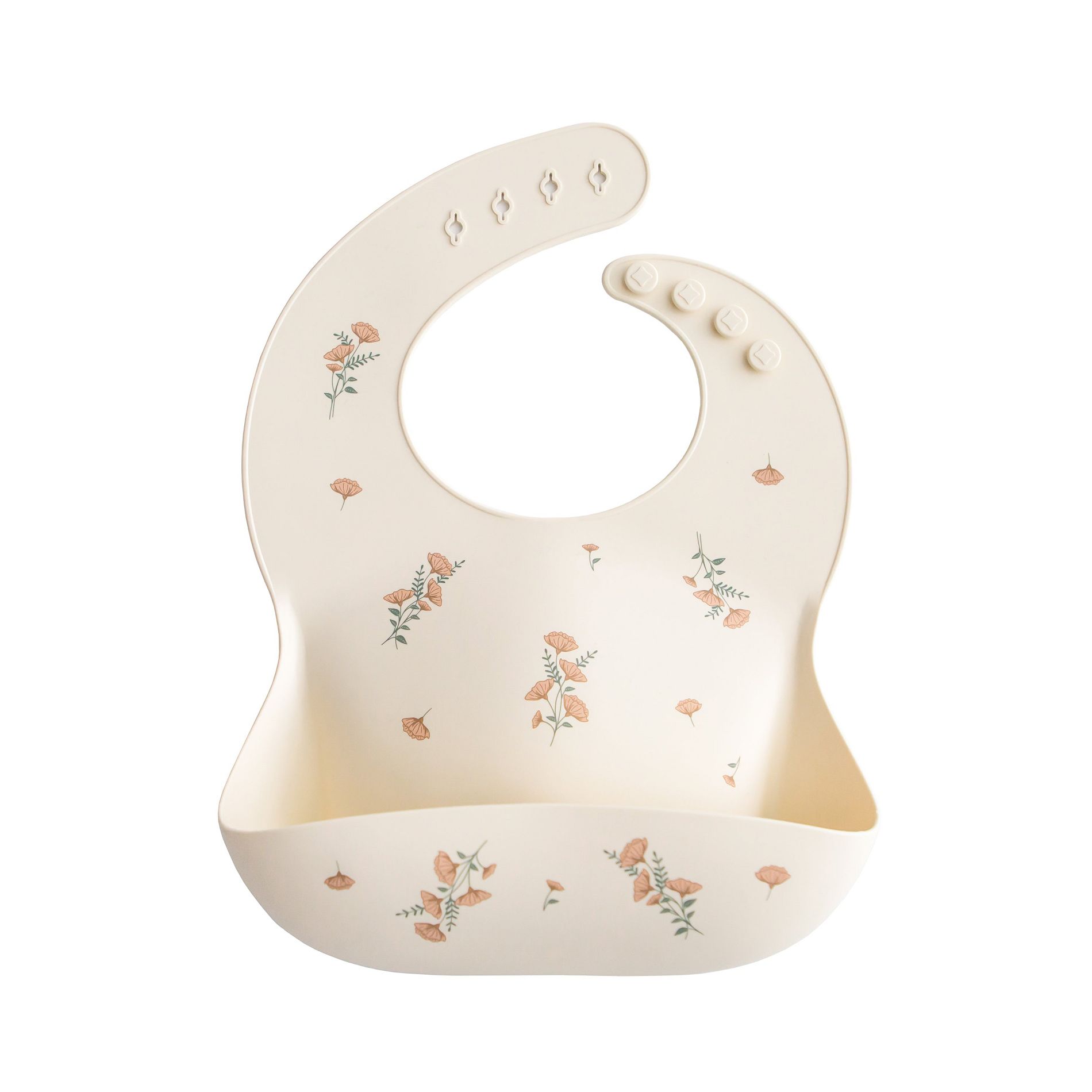 Silicone Baby Bib Pink Flowers  One Size