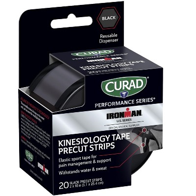 Curad Performance Series Ironman Kinesiology Tape Black 2 x 10 inches strips 20 Count