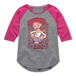 Girls' - Toy Story 4 - Jessie Cowgirl Shirt Tail Raglan Graphic T-shirt - 1 of 3