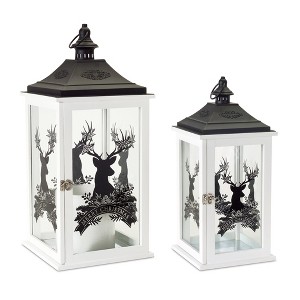 Wood Merry Christmas Lanterns with Deer Design (Set of 2) by Melrose - 1 of 3