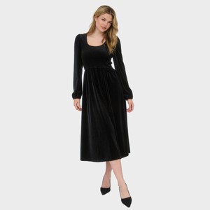 August Sky Women's Velvet Long Sleeve Smocked Midi Dress - 1 of 3
