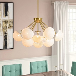 Rennnsan Duskine 23" W 10 - Light Sputnik Bubble Hand-Painted Translucent White Glass Mid-Century Modern Dimmable Chandelier in Gold - 1 of 4