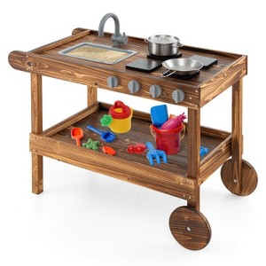 Yinvani Outdoor Movable Mud Kitchen with 2 Rolling Wheels and 1 Push Handle - 1 of 4